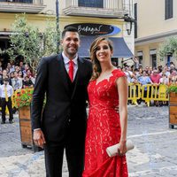 Felipe Reyes y su mujer Kirenia Cabrera en la boda de Sergio Llul y Almudena Cánovas