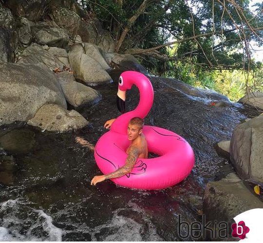 Justin Bieber posa con el flamenco rosa