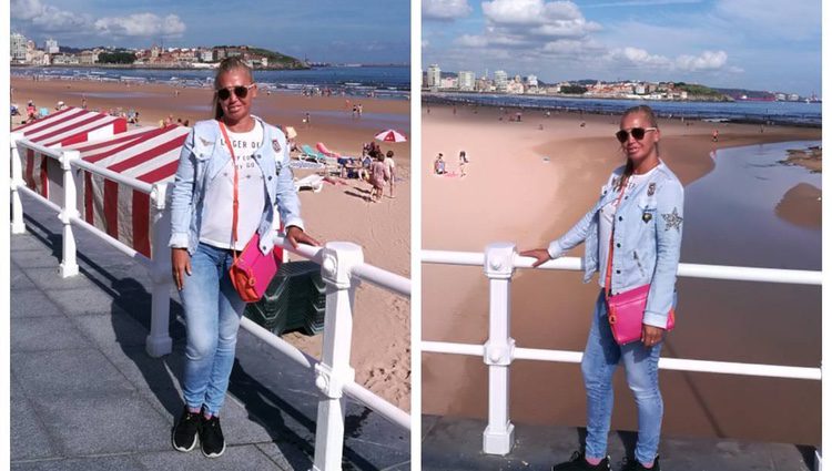 Belén Esteban en la playa de San Lorenzo, en Gijón