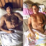 Ángel Llàcer imitando a Andrés Velencoso en la cama