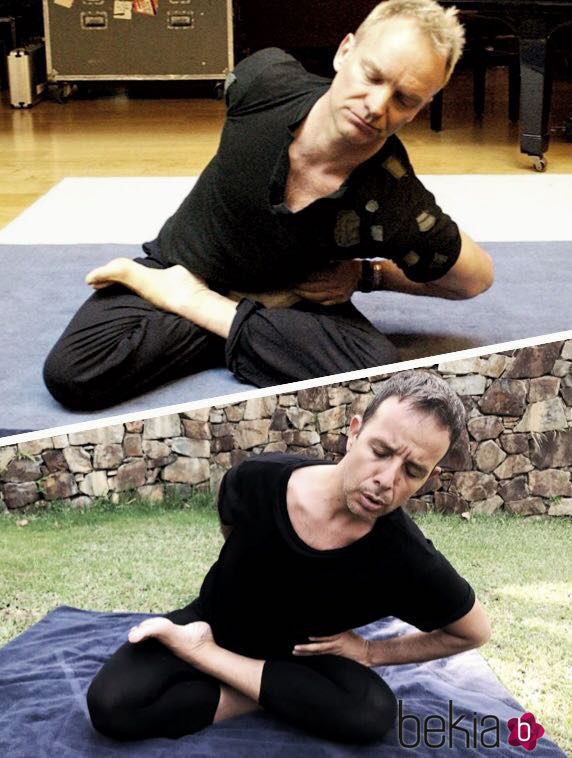 Ángel Llàcer imitando a Sting haciendo yoga