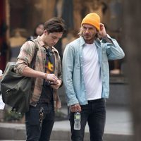 David Beckham y su hijo Brooklyn Beckham en Nueva York