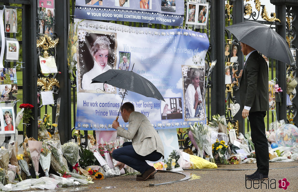 Los Príncipes Guillermo y Harry ante los recuerdos en memoria de Lady Di en el 20 aniversario de su muerte