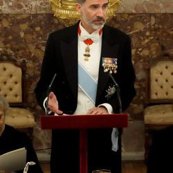 El Rey Felipe dando un discurso en la cena de gala en honor al presidente de Israel