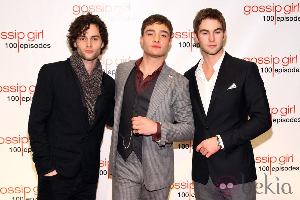 Penn Badgley, Ed Westwick y Chace Crawford en la fiesta de los 100 capítulos de Gossip Girl