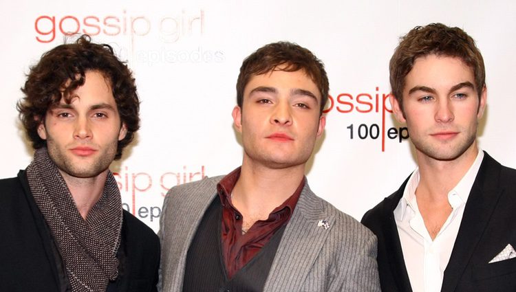 Penn Badgley, Ed Westwick y Chace Crawford en la fiesta de los 100 capítulos de Gossip Girl