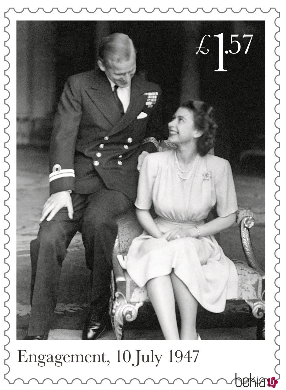 Sello conmemorativo con una foto de su pedida del 70 aniversario de boda de la Reina Isabel y el Duque de Edimburgo