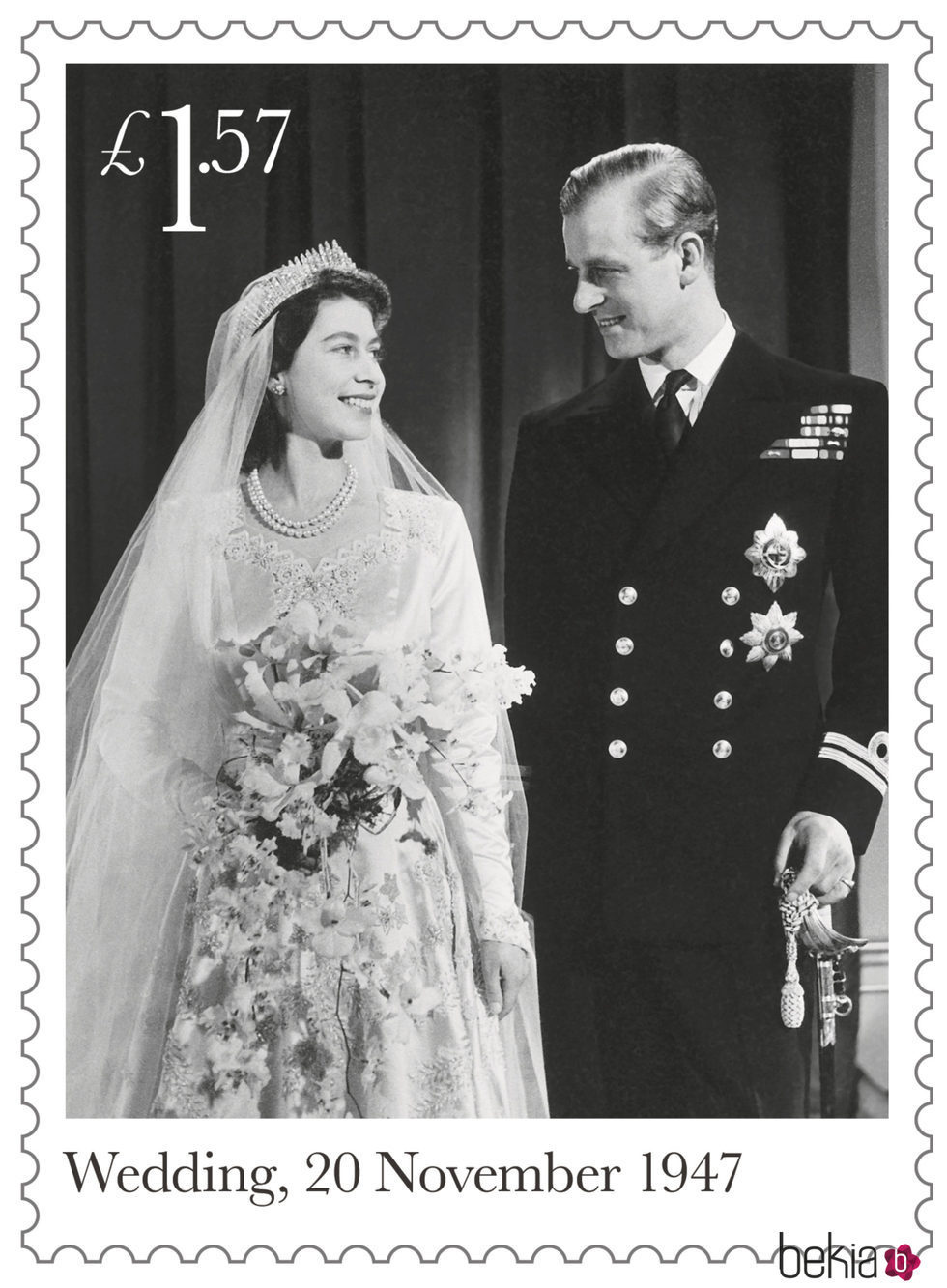 Sello conmemorativo de la boda de la Reina Isabel y el Duque de Edimburgo por su 70 aniversario