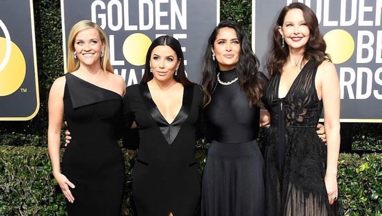 Eva Longoria, Reese Witherspoon, Salma Hayek y Ashley Judd en la alfombra roja de los Globos de Oro 2018