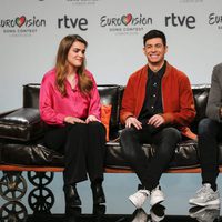 Alfred, Amaia y Roberto Leal en la primera rueda de prensa de Eurovisión 2018