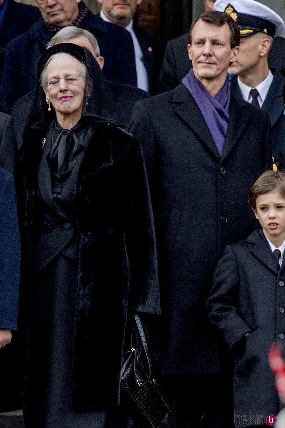 Margarita de Dinamarca, Joaquín de Dinamarca y su hijo Enrique en el funeral de Enrique de Dinamarca