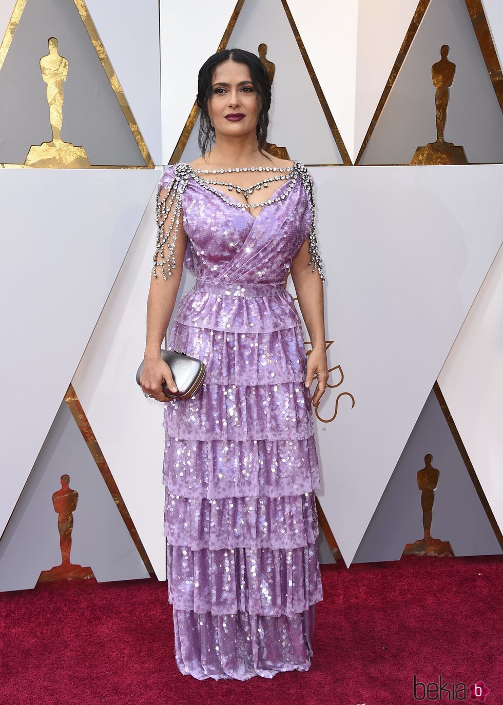 Salma Hayek en la alfombra roja de los Premios Oscar 2018