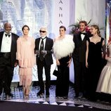 La familia Grimaldi junto a Karl Lagerfeld en el Baile de la Rosa 2018