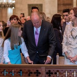 Los Reyes Juan Carlos y Sofía con la Princesa Leonor y la Infanta Sofía en la Misa de Pascua 2018