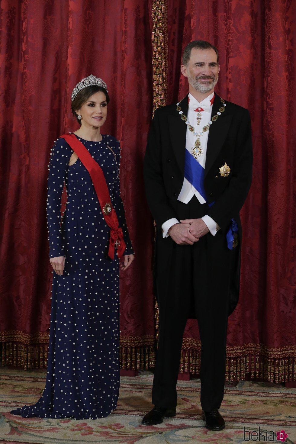 Los Reyes Felipe y Letizia en la cena de gala al presidente de Portugal, Marcelo Rebelo de Sousa