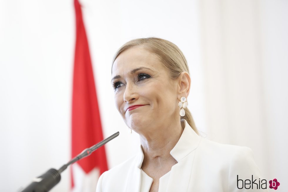 Cristina Cifuentes en la rueda de prensa en la que ha anunciado su dimisión