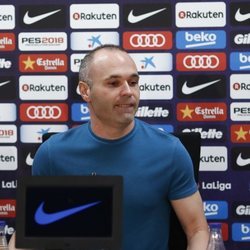 Andrés Iniesta en la rueda de prensa de despedida del FC Barcelona