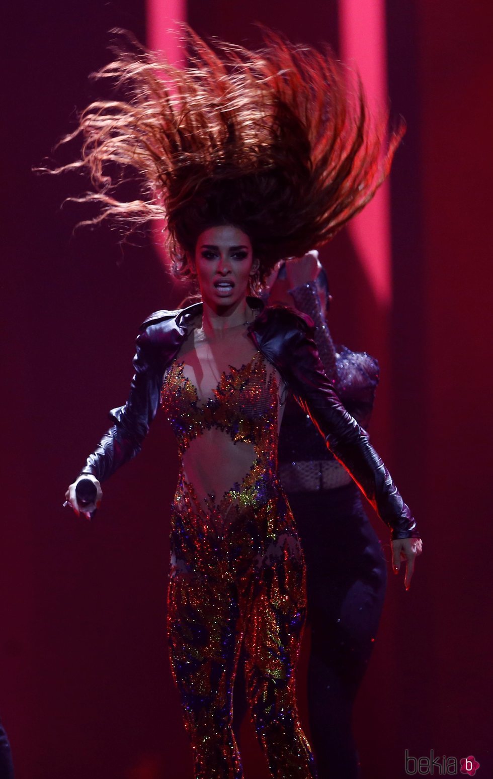 La representante de Chipre Eleni Foureira actuando con su canción 'Fuego' en la final de Eurovisión 2018