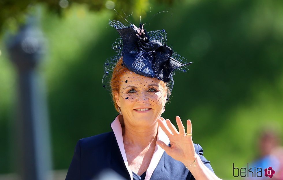 Sarah Ferguson llegando a la boda del Príncipe Harry y Meghan Markle