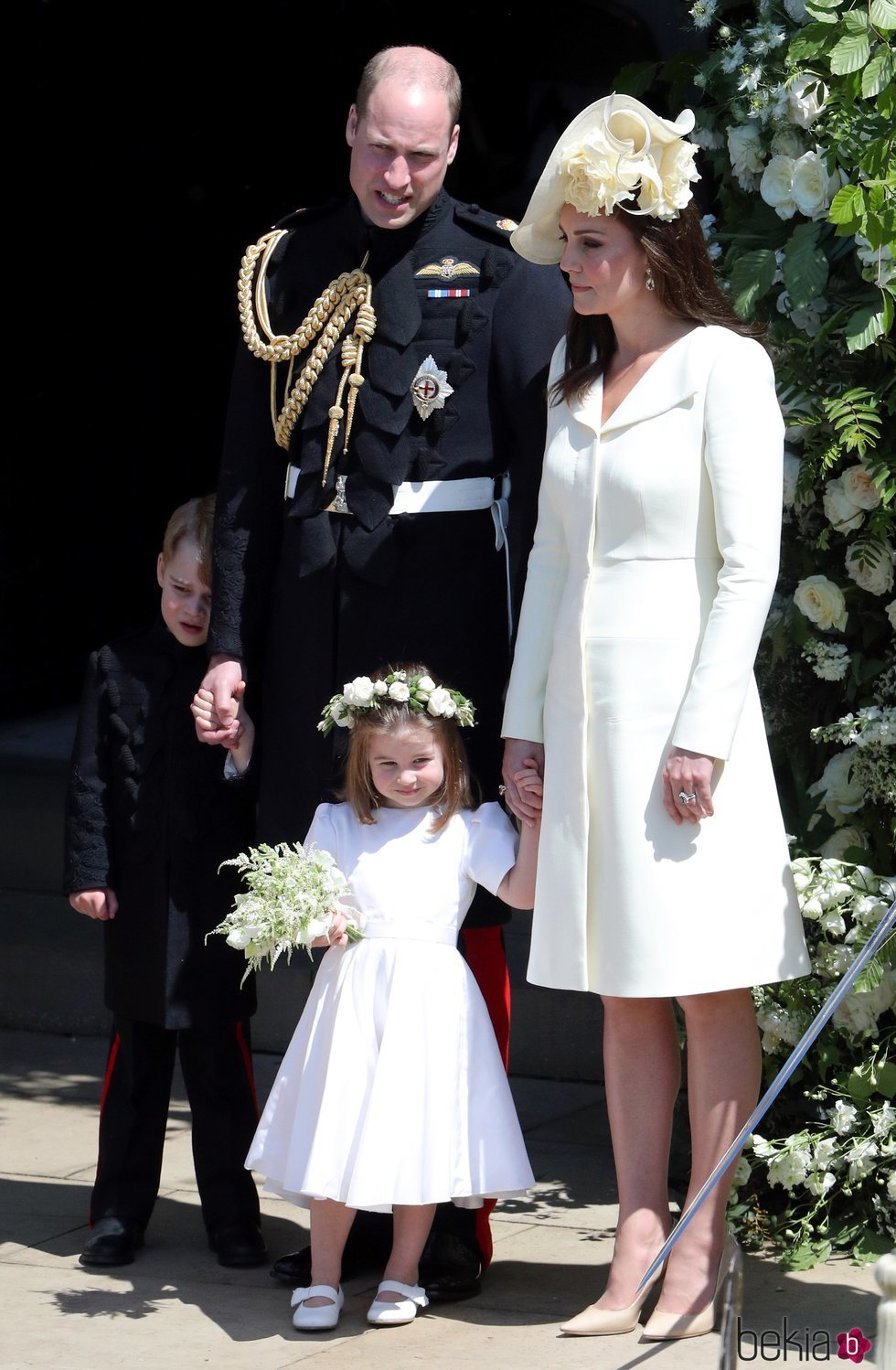 Los Duques de Cambridge con sus hijos en la boda del Príncipe Harry y Meghan Markle