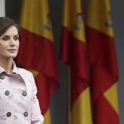 La Reina Letizia, con gesto serio en el desfile de las Fuerzas Armadas en Logroño