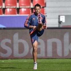 Chicharito Hernández durante una sesión de entrenamiento