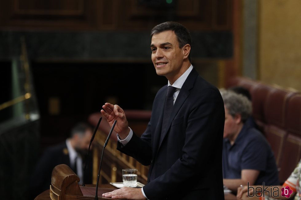 Pedro Sánchez durante su intervención en la moción de censura contra Mariano Rajoy