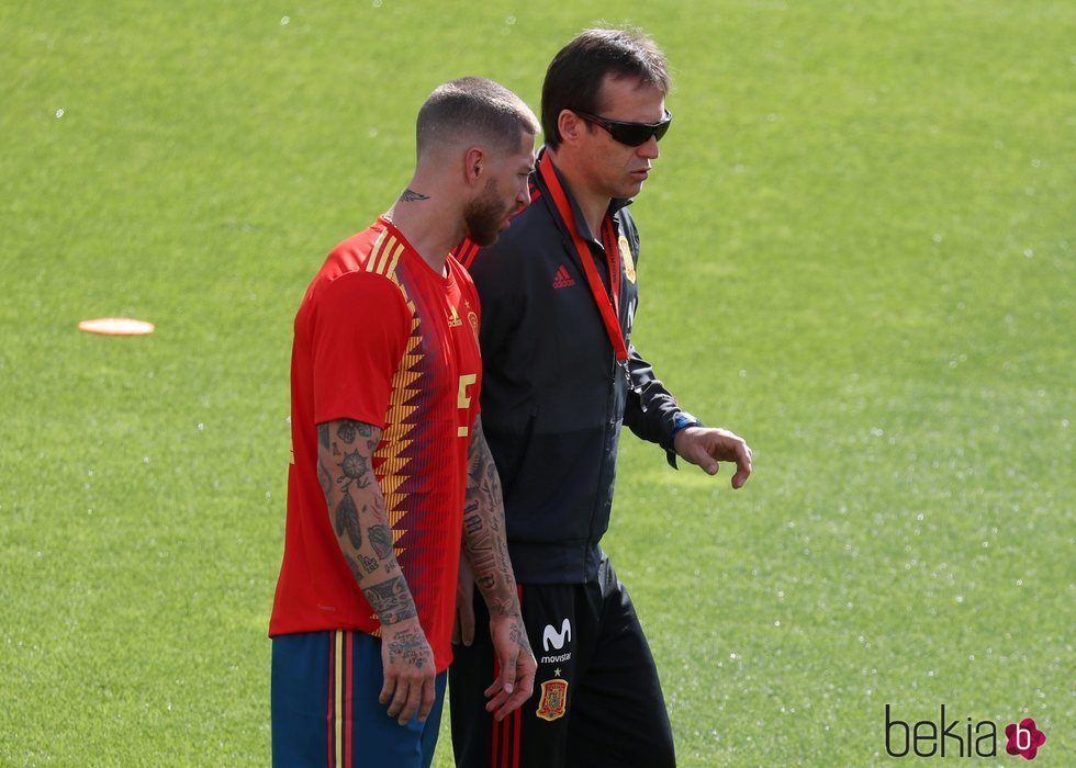 Julen Lopetegui con Sergio Ramos en la Selección Española