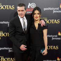 Antonio Banderas y Salma Hayek estrenan en Madrid 'El gato con botas'