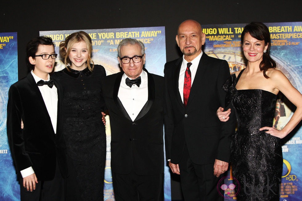 Asa Butterfield, Chloe Moretz, Martin Scorsese, Ben Kingsley y Helen McCrory en el estreno de 'Hugo'