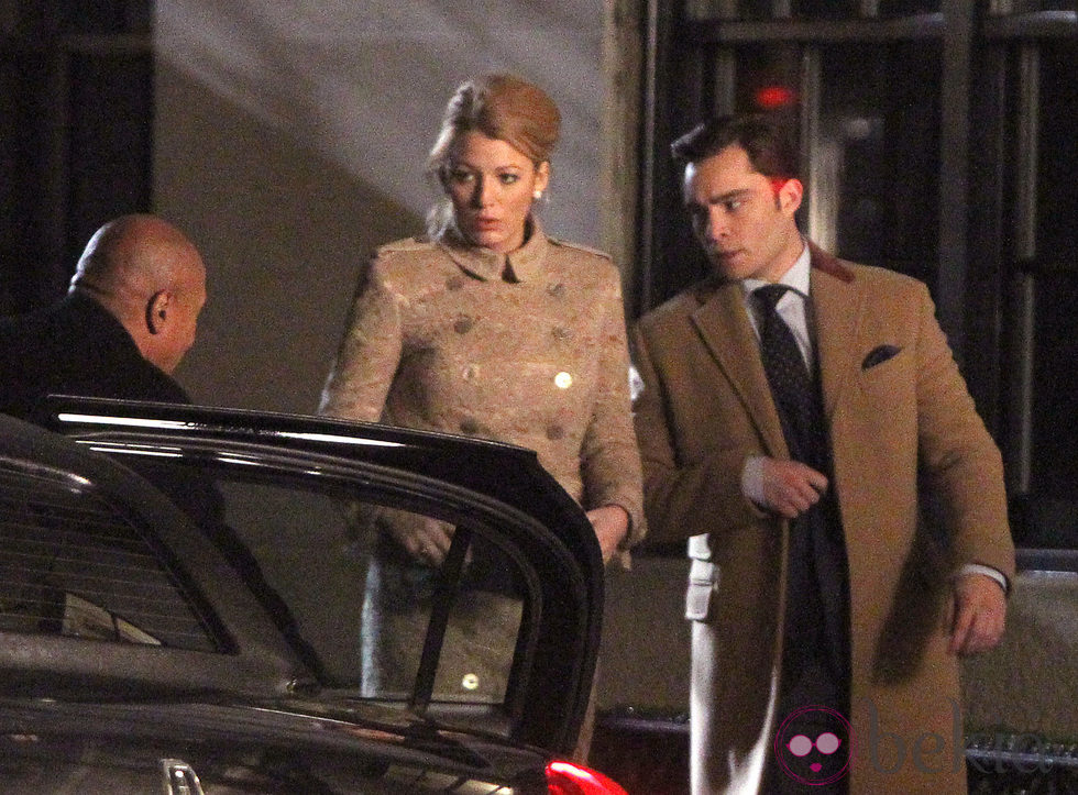 Blake Lively y Ed Westwick en el rodaje de 'Gossip Girl'