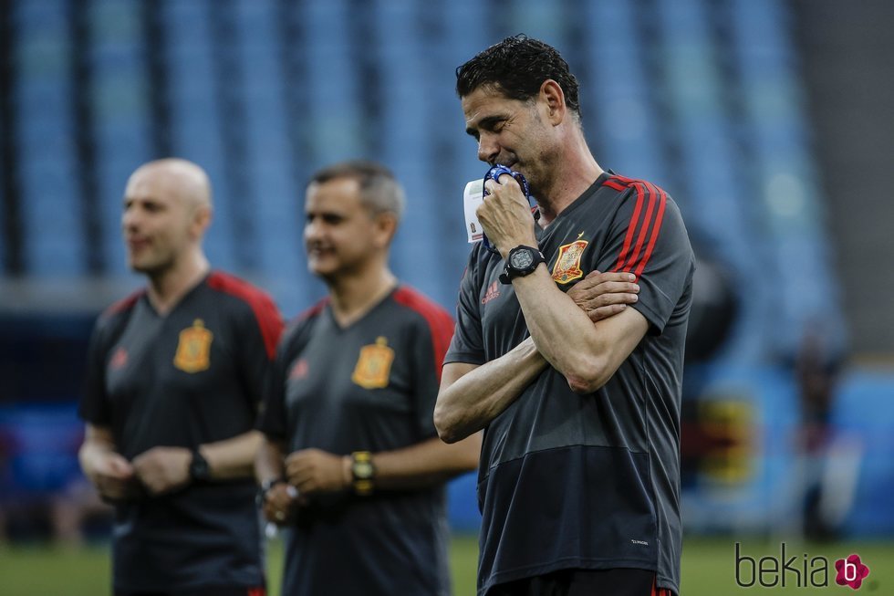 Fernando Hierro en el último entrenamiento de España antes de debutar en el Mundial de Rusia 2018