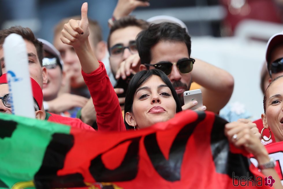 Georgina Rodríguez apoyando a Cristiano Ronaldo en el Mundial de Rusia 2018