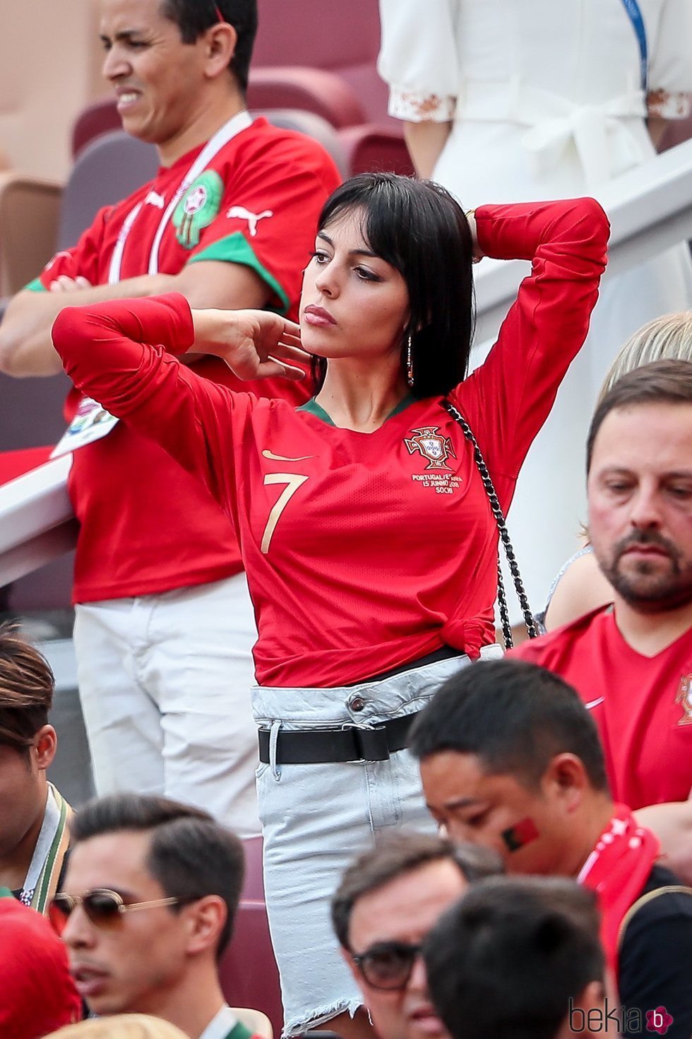 Georgina Rodríguez durante uno de los partidos del Mundial de Rusia 2018 apoyando a Cristiano Ronaldo