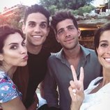 Melissa Jiménez, Marc Bartra, Sergi Roberto y Coral Simanovich en Mikonos