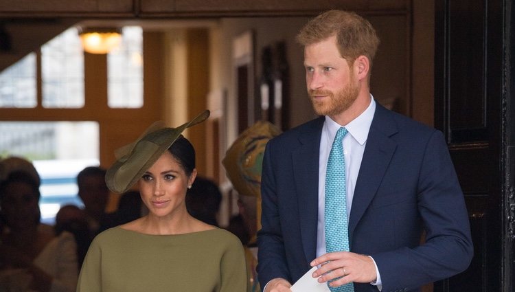 El Príncipe Harry y Meghan Markle en el bautizo del Príncipe Luis