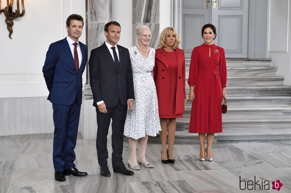 Federico de Dinamarca, Emmanuel Macron, Margarita de Dinamarca, Brigitte Macron y Mary de Dinamarca en Amalienborg