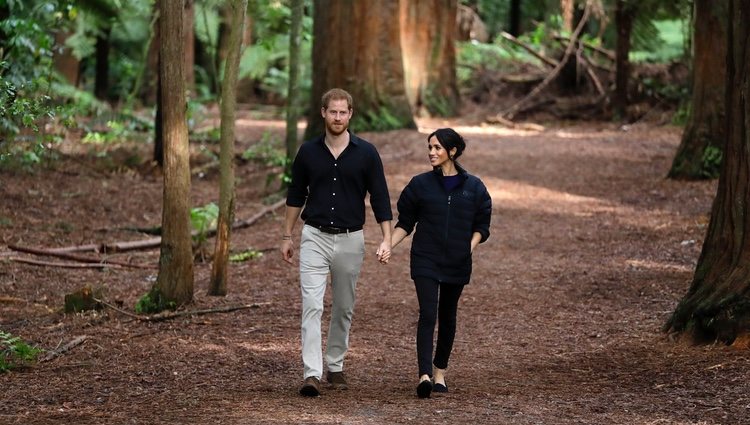 El Príncipe Harry y Meghan Markle paseando por el bosque en Nueva Zelanda