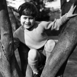 El Príncipe Carlos de pequeño subido a un árbol