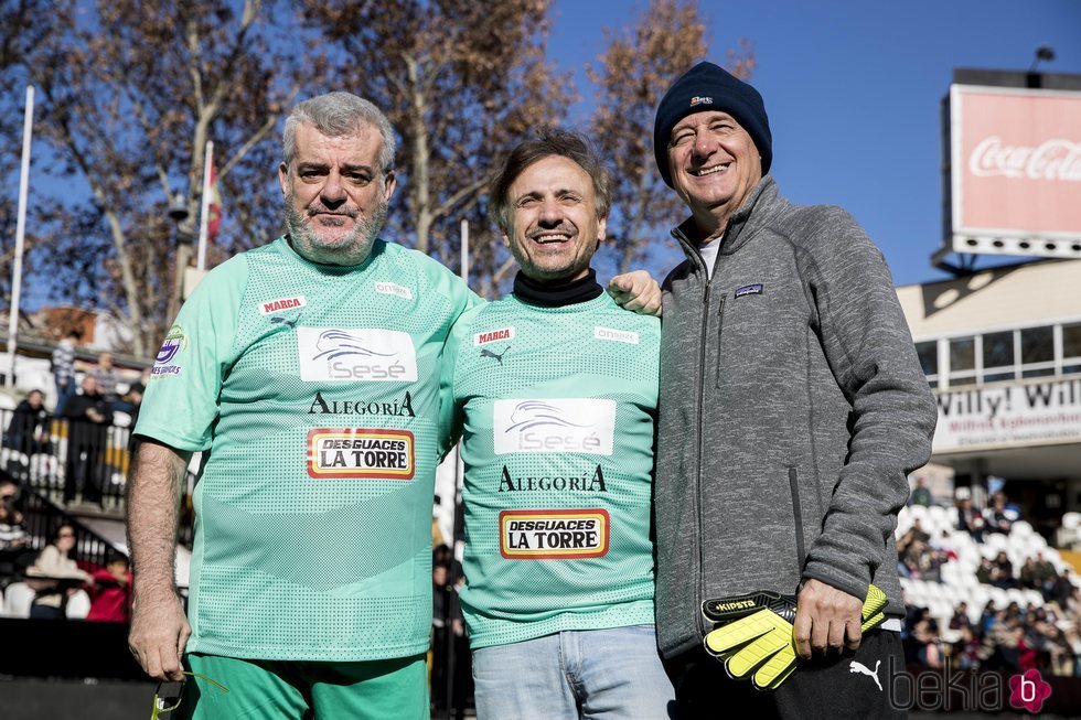 Millan Salcedo, José Mota y Josema Yuste en el Partido benéfico Artistas vs Famosos