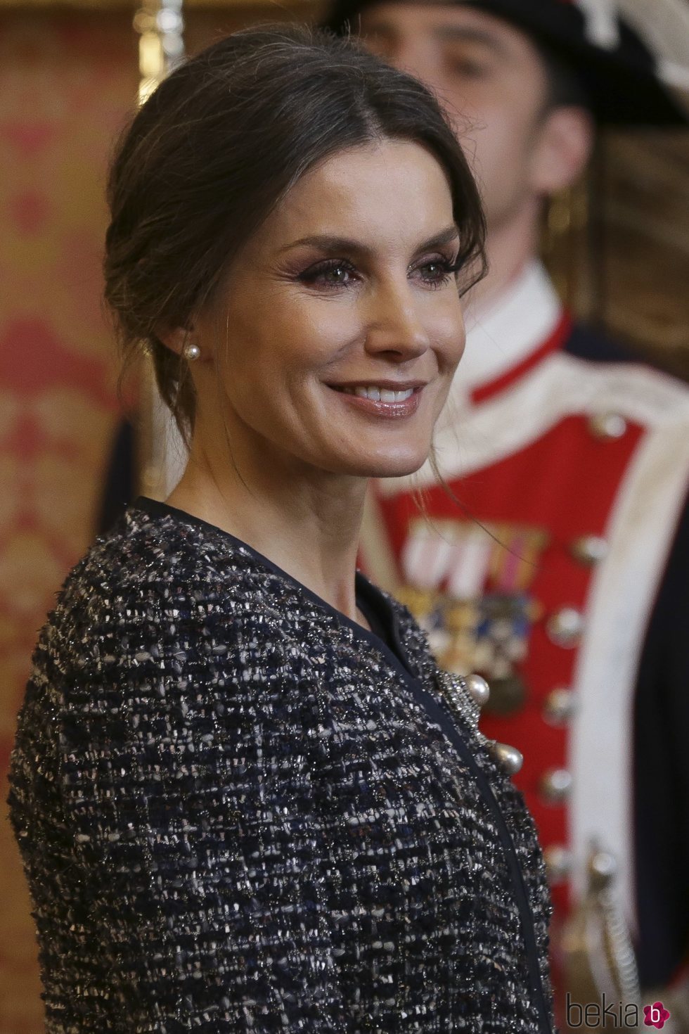 Primer plano de la Reina Letizia durante la Pascua Militar 2019