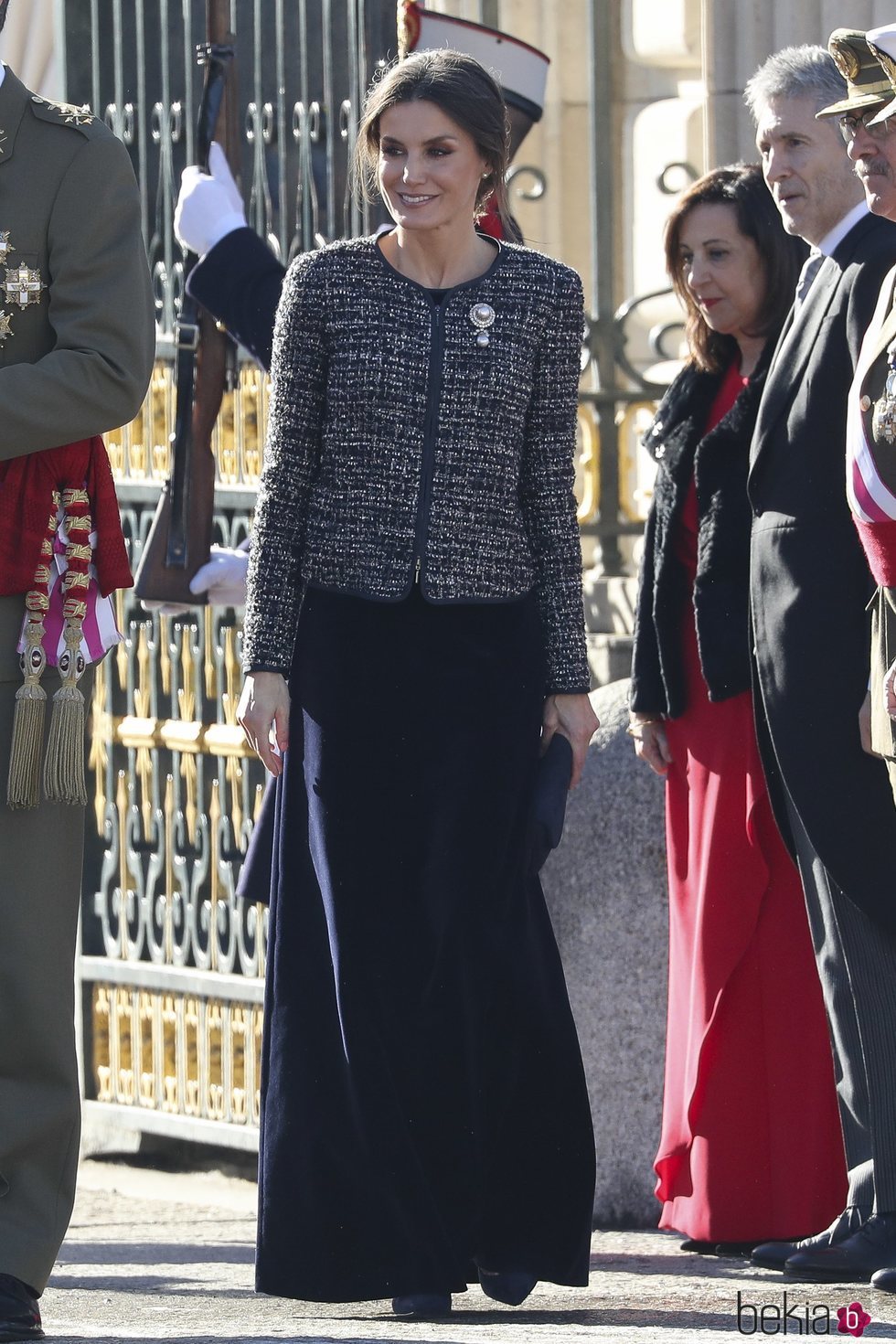 La Reina Letizia luciendo un conjunto de Felipe Varela en la Pascua Militar 2019