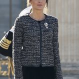 La Reina Letizia durante la interpretación del Himno Nacional en la Pascua Militar 2019