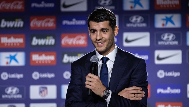 Alvaro Morata en su presentación en el Atlético de Madrid