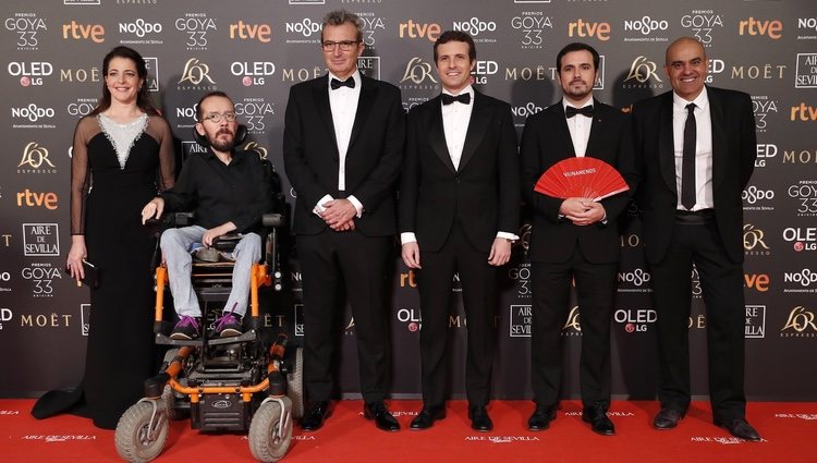 Pablo Casado, Alberto Garzón, Pablo Echenique , Nara Novas, Rafael Portela y Mariano Barroso en la alfombra roja de los Premios Goya 2019