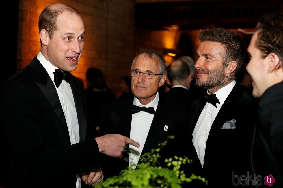 El Príncipe Guillermo habla con David Beckham y Brooklyn Beckham en el estreno de 'Our Planet'