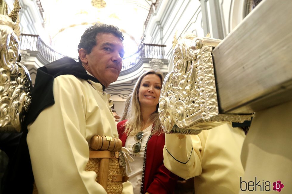 Antonio Banderas y Nicole Kimpel en la cofradía del Domingo de Ramos 2019