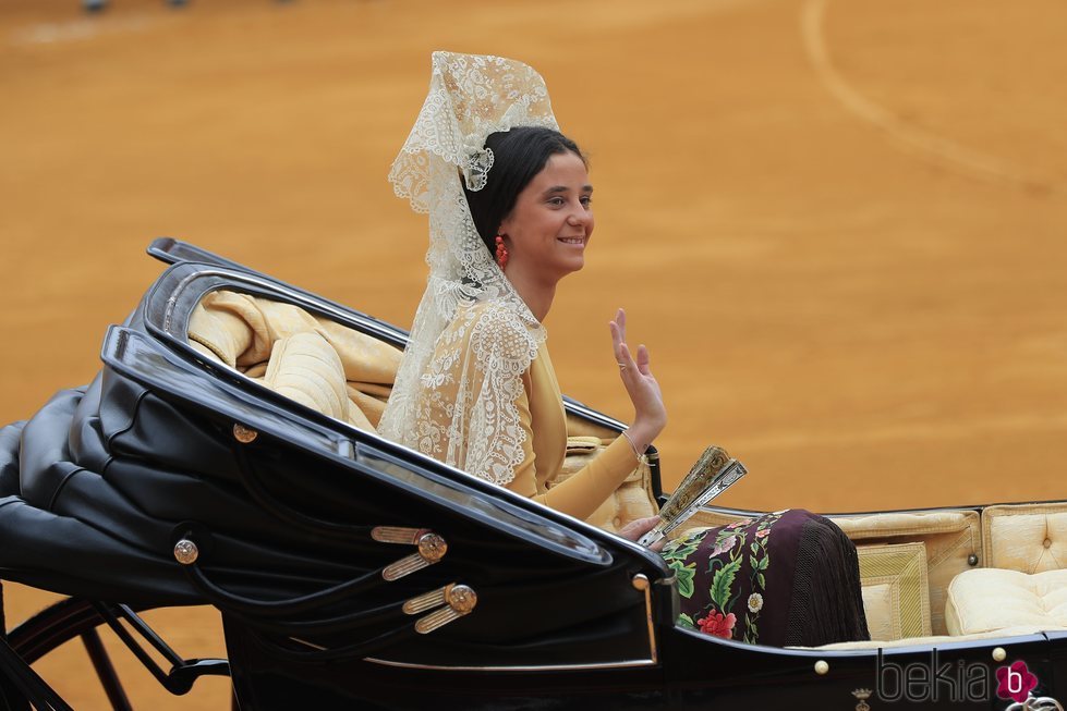 Victoria Federica de Marichalar saluda como madrina de la 34 Exhibición de Enganches el 5 de mayo de 2019