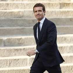 Pablo Casado llegando a la capilla ardiente de Alfredo Pérez Rubalcaba en el Congreso de los Diputados en Madrid