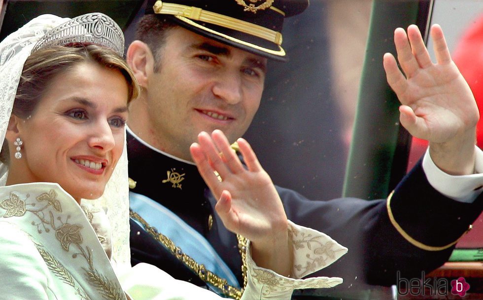 Primer plano de Don Felipe y Doña Letizia el día de su boda